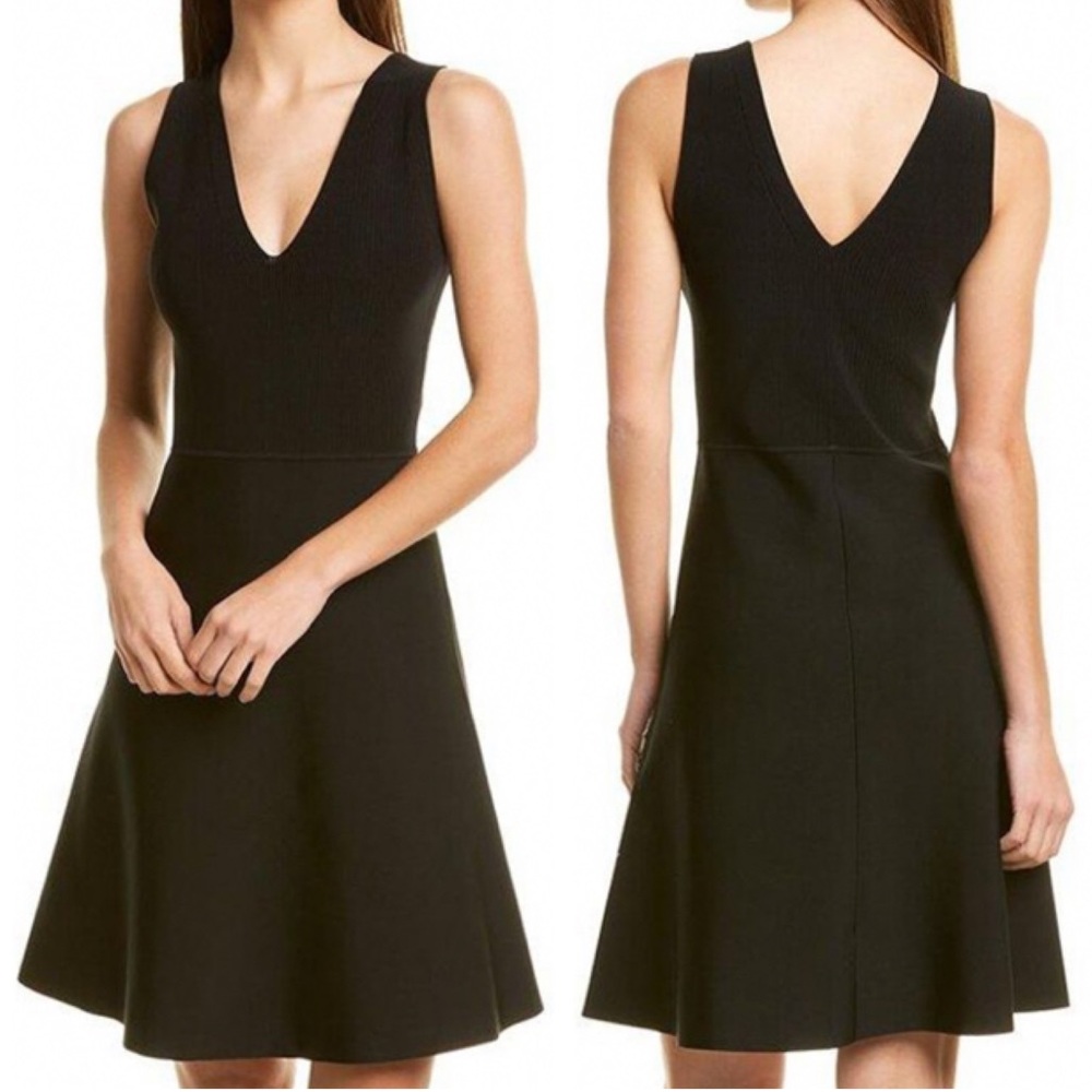 THEORY NWT LINEAR RIB GLOSSED BLACK DRESS MEDIUM WORK DATE NIGHT